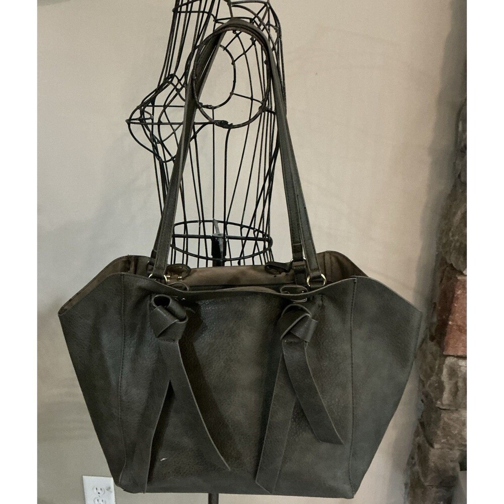 Anthropologie Grey-Taupe Faux Leather Tote Handbag Purse